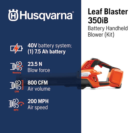 Leaf Blaster 350iB 40-volt 800-CFM 200-MPH Battery Handheld Leaf Blower 7.5 Ah