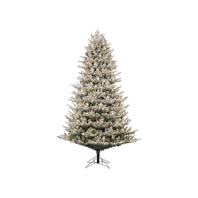 7.5-ft Flocked Montana Fir Pre-lit Artificial Christmas Tree with White LED Lights | USA Decoration®