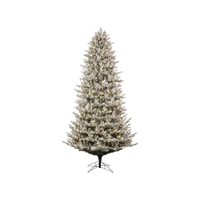 9-ft Flocked Montana Fir Pre-lit Artificial Christmas Tree with White LED Lights | USA Decoration®