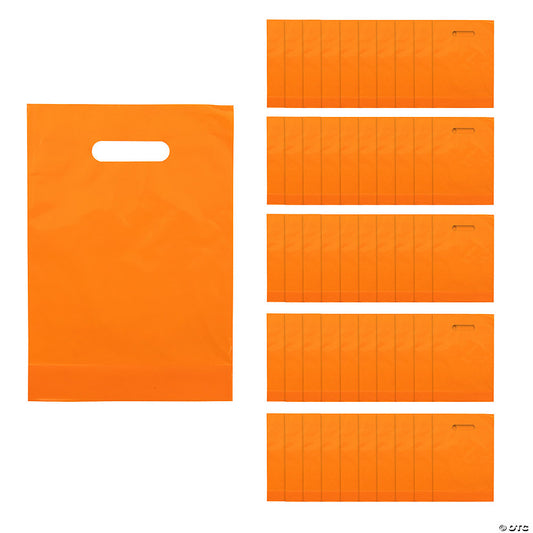 8 1/2" x 12" Bulk 50 Pc. Bright Orange Plastic Goody Bags with Handles | USA Decoration®