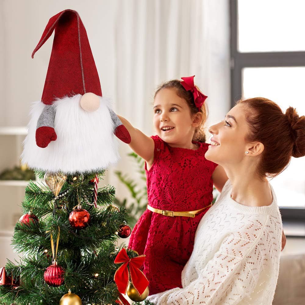D-FantiX Gnome Christmas Tree Topper, 25 Inch Large Red Hat Swedish Tomte Gnome Christmas Ornaments Santa Gnomes Plush Scandinavian Christmas Decorations Holiday Home DÃ©cor