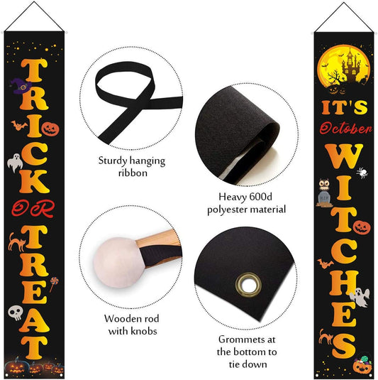 Halloween Porch Sign & Banner Trick-Or-Treat Front Door Decoration for Indoor/Outdoor | USA Decoration®