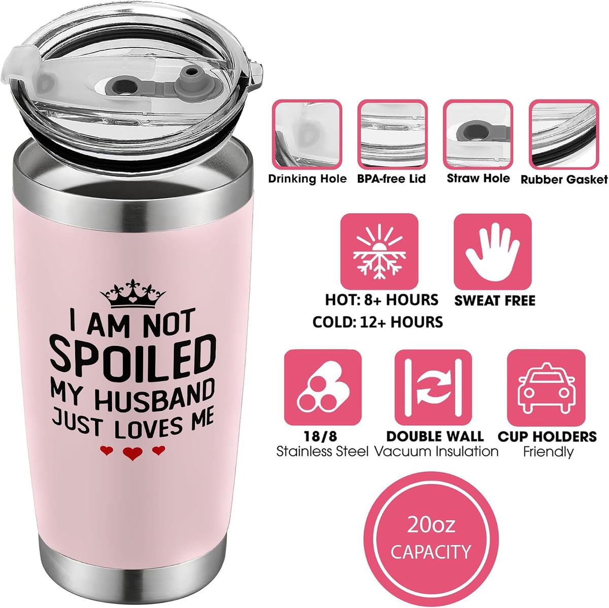 KatAndNat Gifts for Wife from Husband - Wedding Anniversary for Women, Christmas, Birthday, Mothers Day Gifts for Wife - Romantic Wife Gift for Her - 20 Oz Pink Tumbler