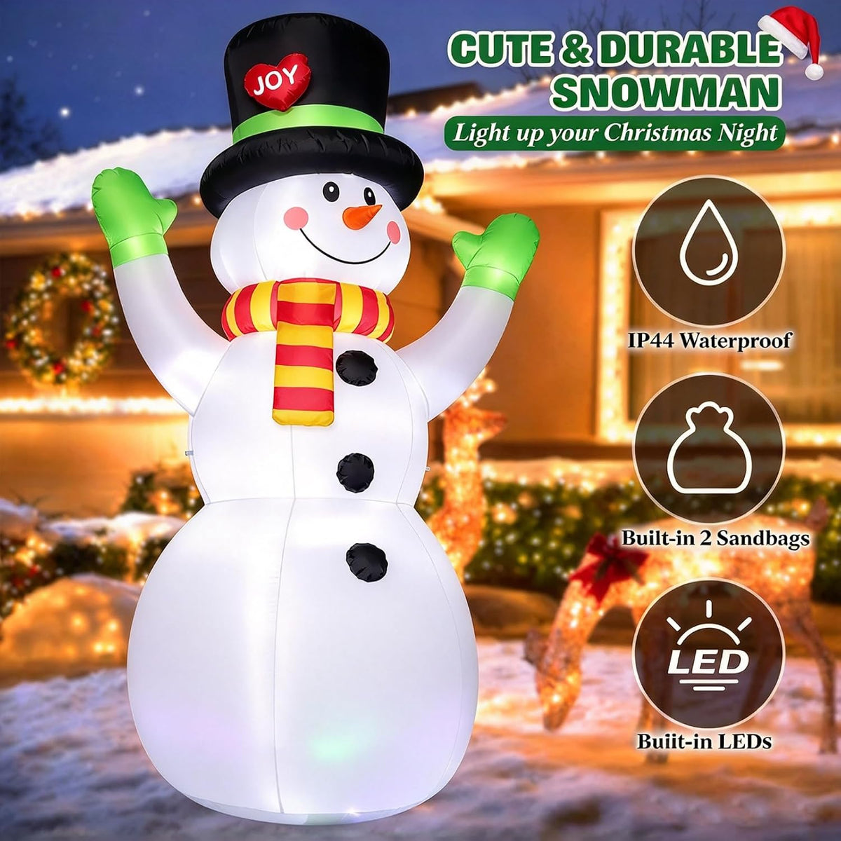 FunFanso 7 FT Christmas Inflatables Snowman Outdoor Decorations, Giant Blow up Snow Man Yard Decor Built-in Bright LED Light Wear Magic Hat, Weatherproof Holiday for Garden Patio Lawn Party Xmas Gifts