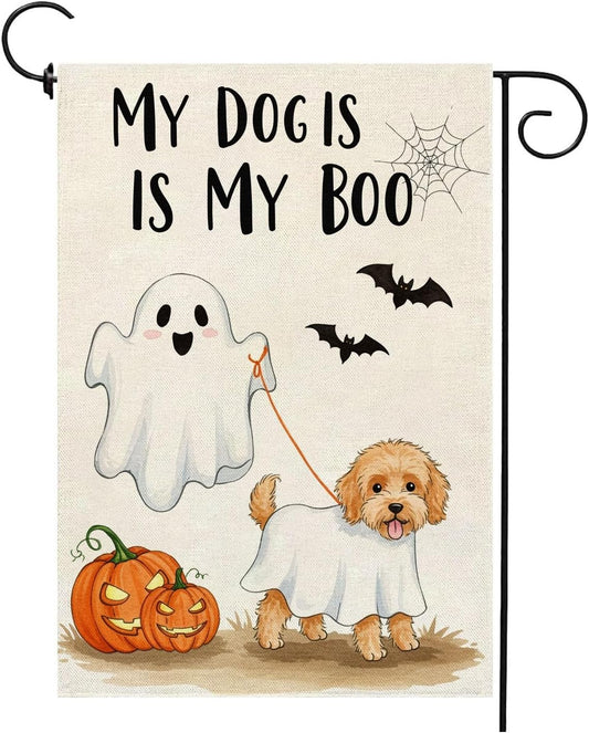 12×18 in Double-Sided My Dog Is My Boo Halloween Garden Flag Ghost Dog Lover Décor | USA Decoration®