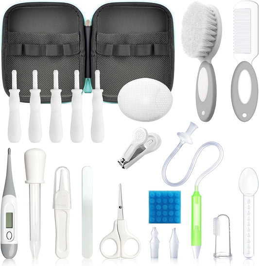 Baby Healthcare & Grooming Kit 21-in-1 Portable Baby Care Essentials (Gray/White)