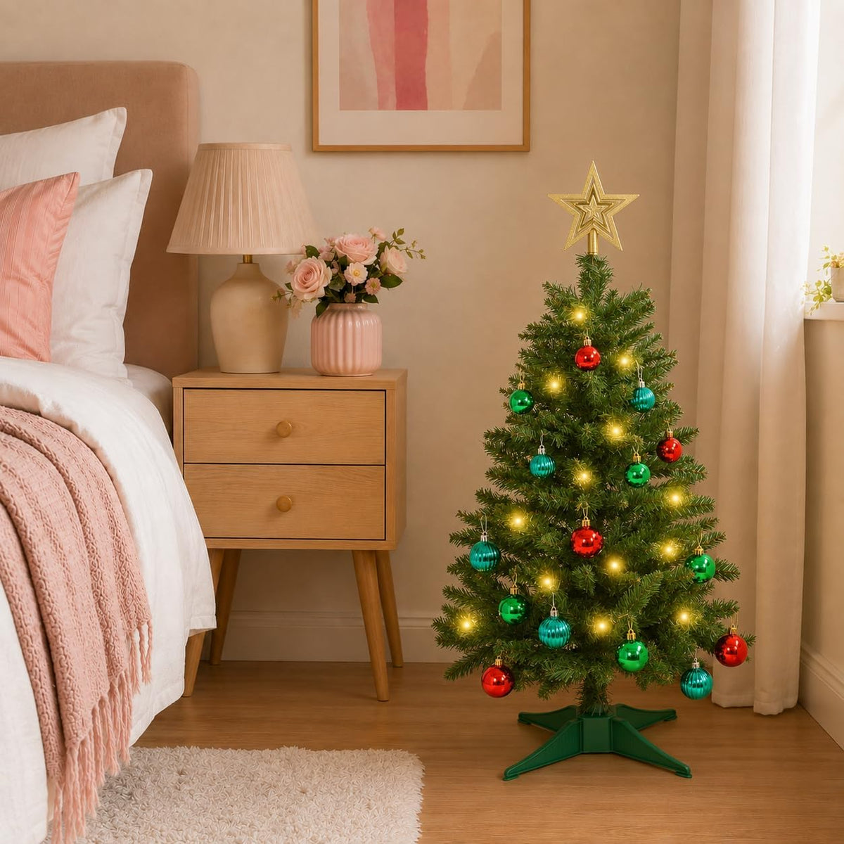 Green Christmas Tree with 9 Modes Multi-Color Lights, 3ft Small Christmas Tree Artificial Mini Xmas Tree for Tabletop, Home,Office,Holiday Party Decoration