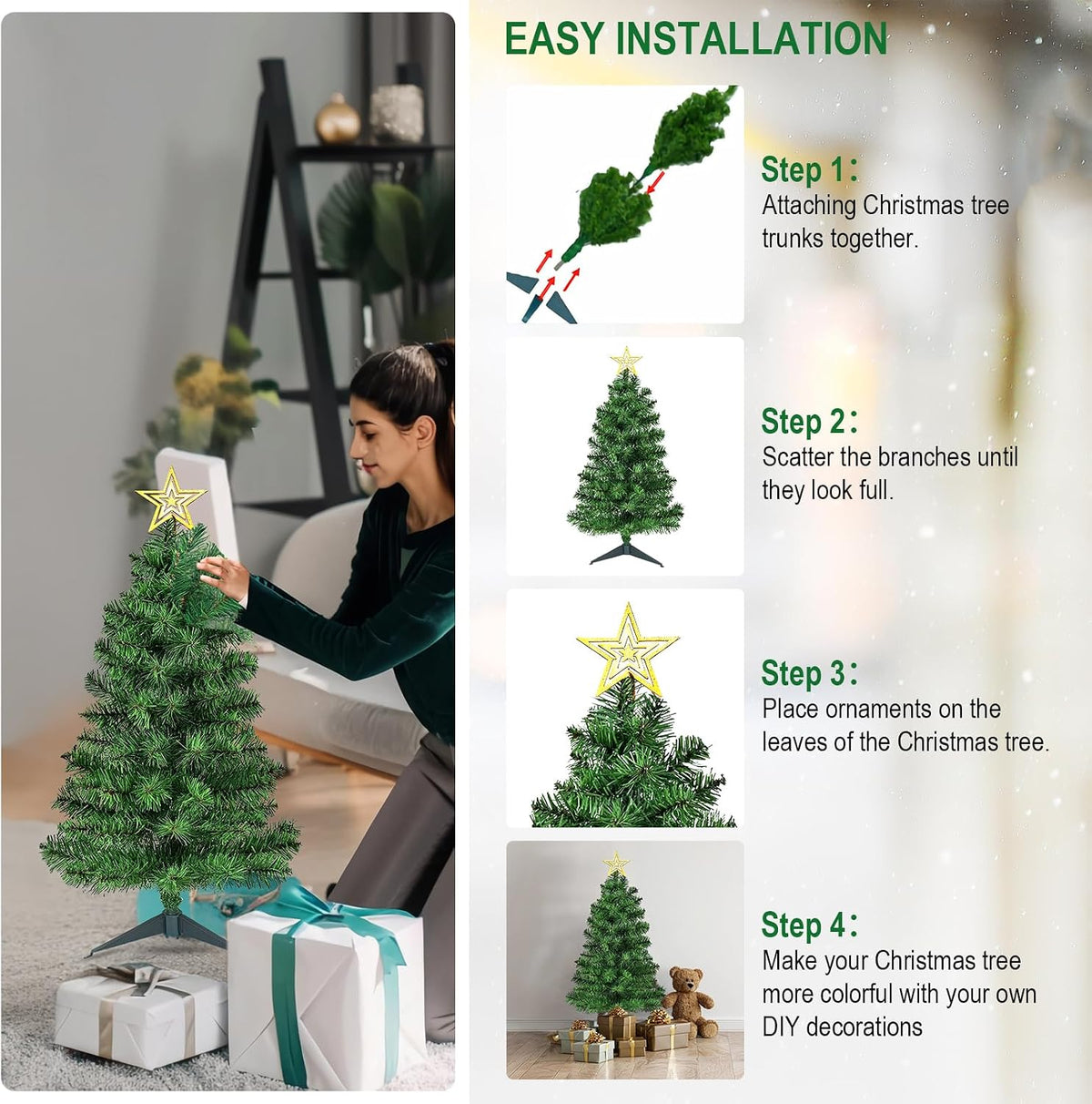DUUDO 3FT Premium Hinged Artificial Holiday Small Mini Christmas Tree for Tabletop,Home, Office, Indoor and Outdoor Holiday Decoration,Easy Assembly Metal Hinges & Foldable Base