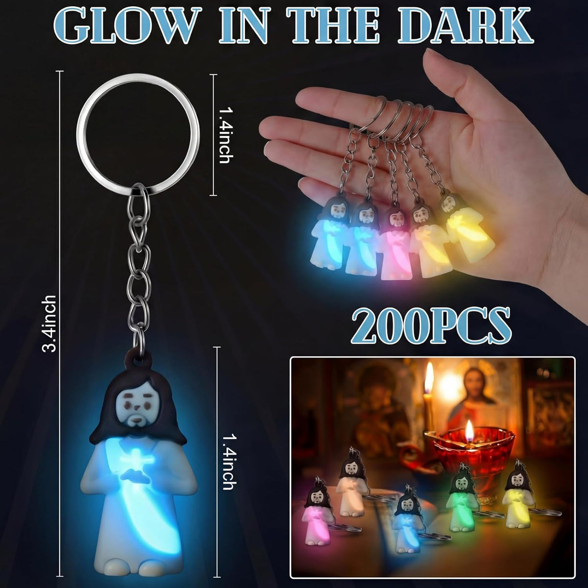 CroBlissful 200 Pcs Glow in The Dark Jesus Keychain Christmas Favor, Pray