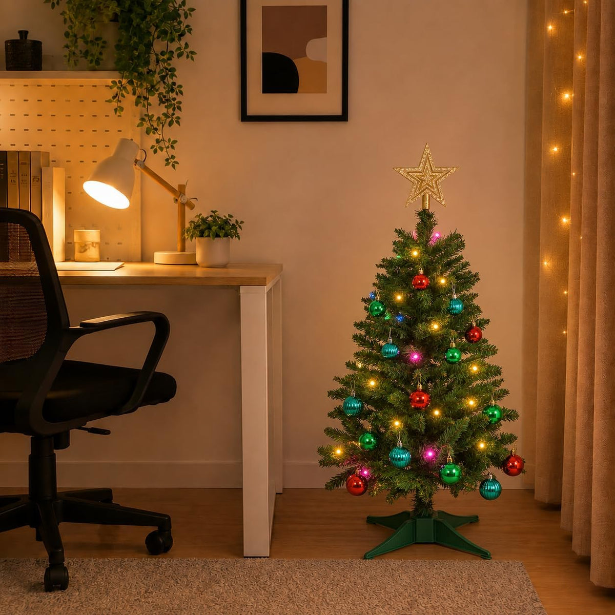 Green Christmas Tree with 9 Modes Multi-Color Lights, 3ft Small Christmas Tree Artificial Mini Xmas Tree for Tabletop, Home,Office,Holiday Party Decoration