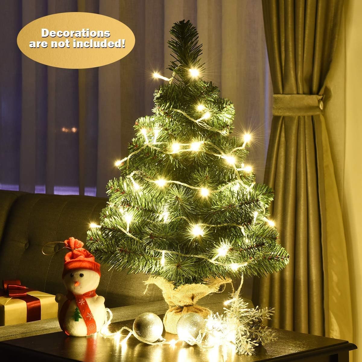 2FT Artificial Tabletop Christmas Tree, Premium Spruce Christmas Tree with Burlap Base, Suitable for Kitchen, Table and Office, Green (2FT)