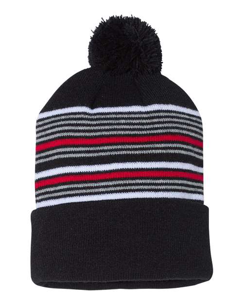 12" Striped Pom-Pom Cuffed Beanie | USA Decoration