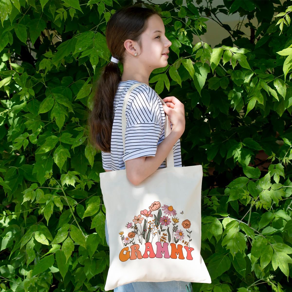 Grandma Gifts Tote Bag Birthday Mothers Day Retirement Gifts for Women Mama Nana Mimi Shoulder Bag Reusable Grocery Bags