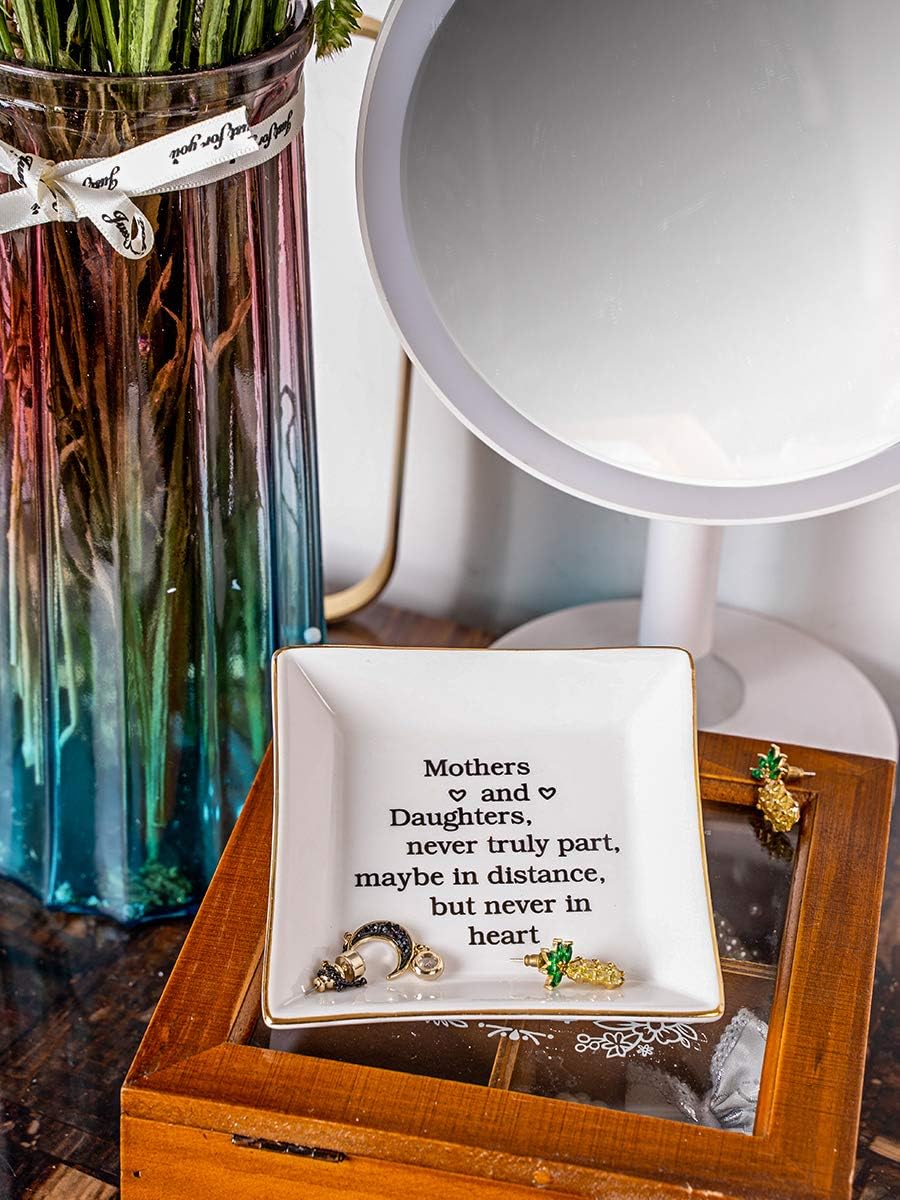 Ueerdand Gift for Mom from Daughter, Mother's Day, Christmas, Thanksgiving, Birthday Gift for Mother and Daughter Ceramic Ring Dish Decorative Jewelry Tray