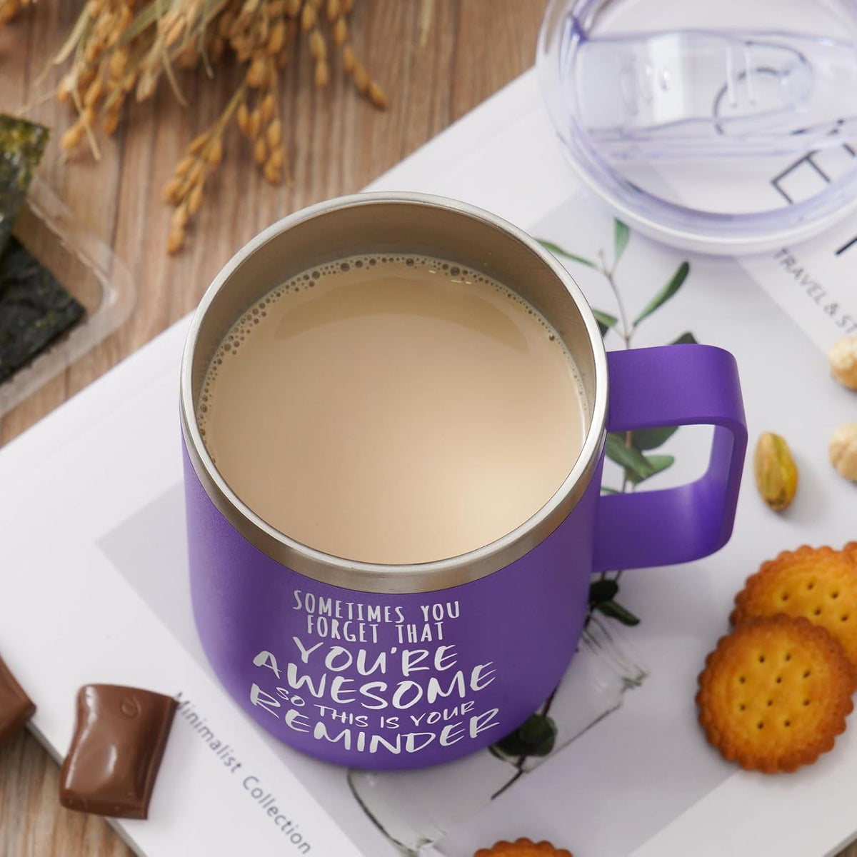 NOWWISH Inspirational 14oz Purple Mug with Handle, Sometimes You Forget You're Awesome Stocking Stuffer for Women, Unique Christmas Birthday Gifts for Her, Mom, Daughter, Wifeâ€‹