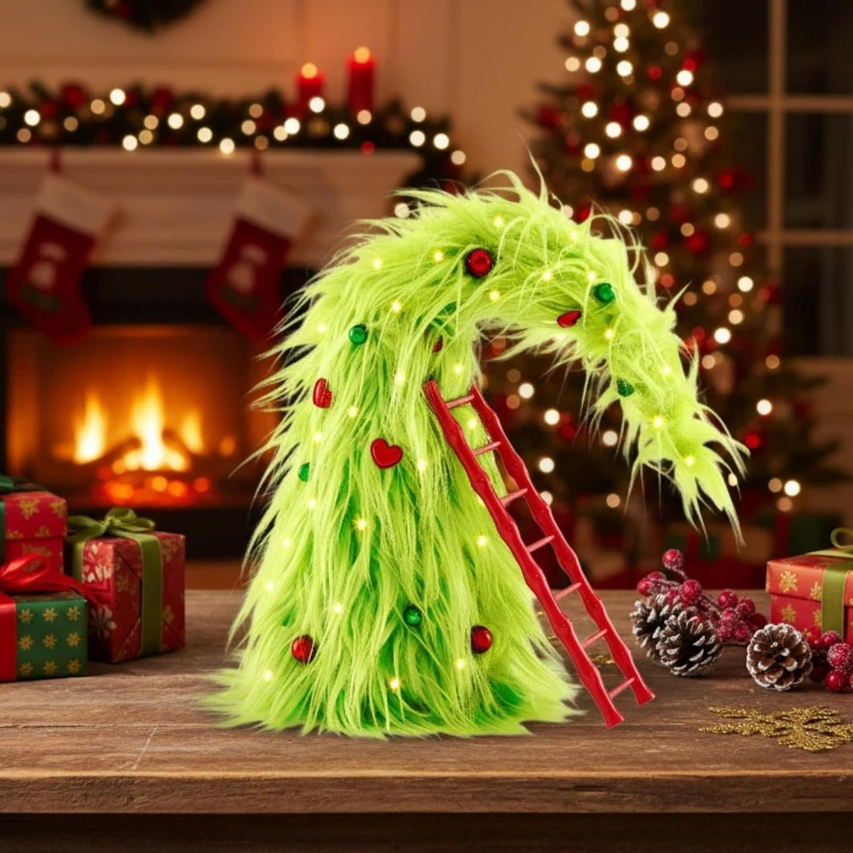 Syhood Mini Whimsical Christmas Tree 18in Tabletop Bendable Lime Green Tree