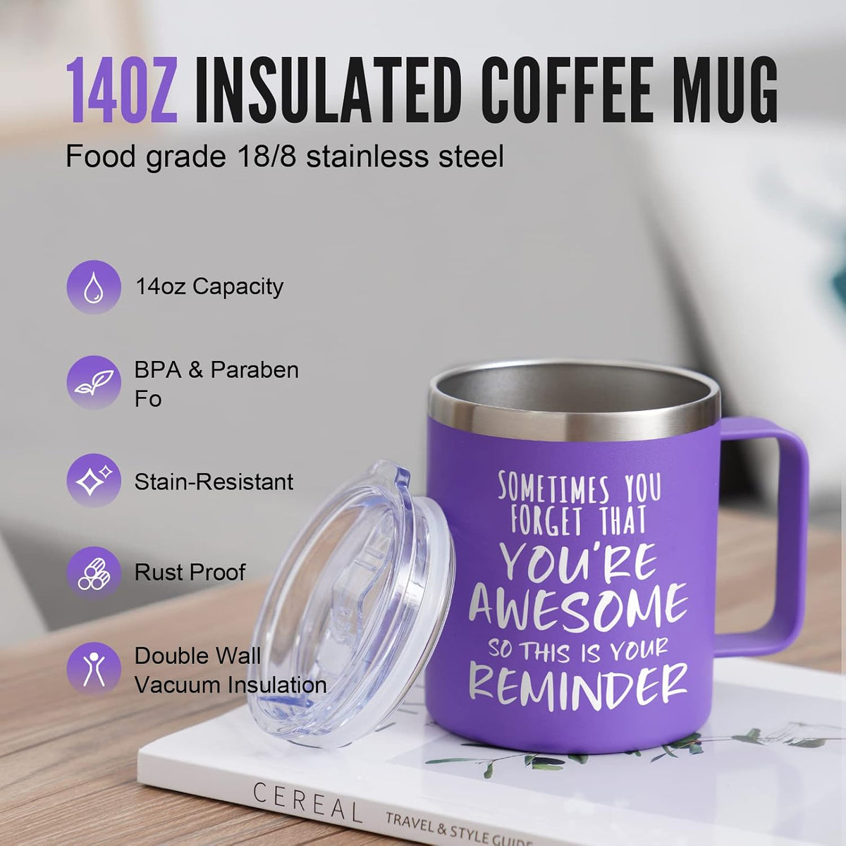 NOWWISH Inspirational 14oz Purple Mug with Handle, Sometimes You Forget You're Awesome Stocking Stuffer for Women, Unique Christmas Birthday Gifts for Her, Mom, Daughter, Wifeâ€‹