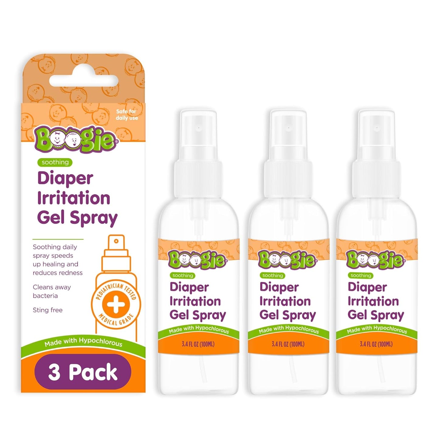 Boogie Diaper Rash Spray – Hypochlorous Acid Gel, 3-Pack