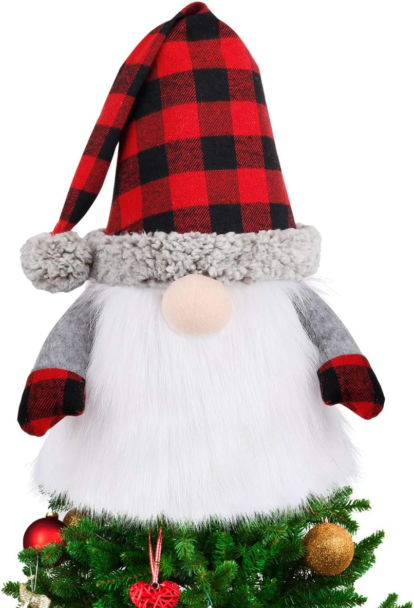 D-FantiX Gnome Christmas Tree Topper, 27.5 Inch Large Swedish Tomte Gnome Christmas Ornaments Santa Gnomes Plush Scandinavian Christmas Decorations Holiday Home DÃ©cor with Plaid Hat