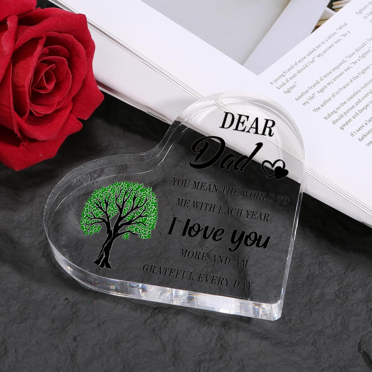 Gift for Dad from Daughter Son Wife, Acrylic Heart Plaque Paperweights,