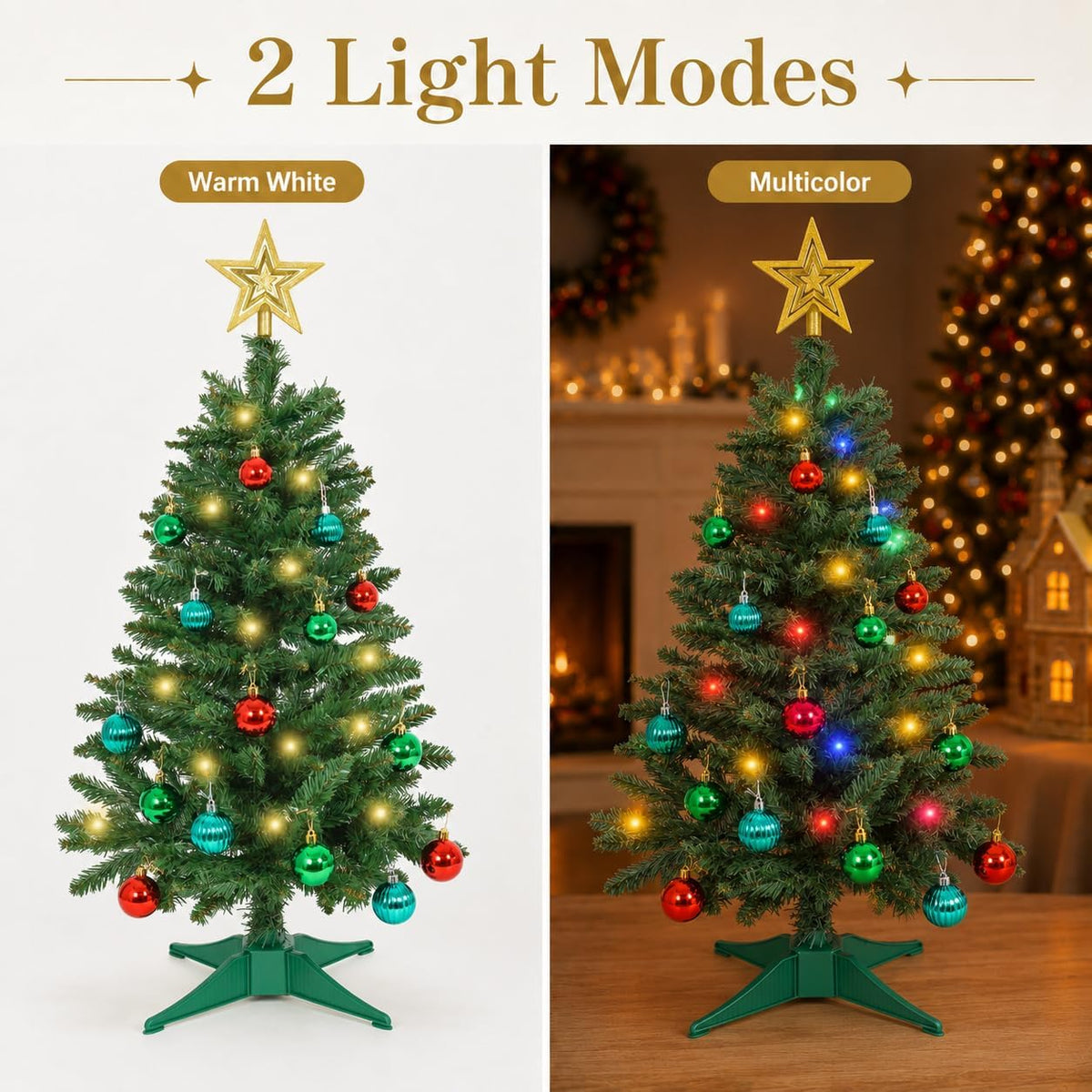 Green Christmas Tree with 9 Modes Multi-Color Lights, 3ft Small Christmas Tree Artificial Mini Xmas Tree for Tabletop, Home,Office,Holiday Party Decoration