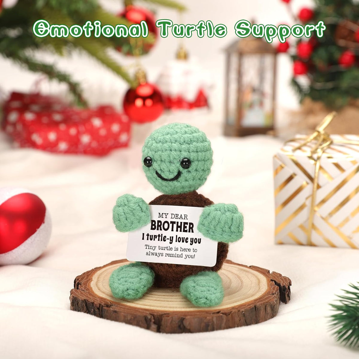 Mini Funny Turtle Brother Gifts from Sister Brother, Christmas Birthday Gifts for Men Friends Presents, I Love You Small Cool Cute Stuff Things, Handmade Emotional Positive Crochet Turtle