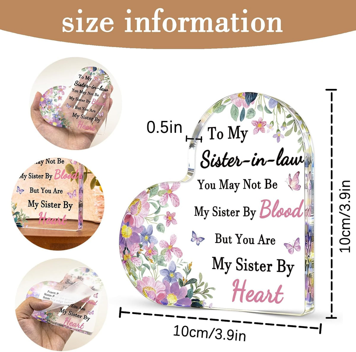 Sister In Law Birthday Gifts from Sister Brother Acrylic Heart Decoration