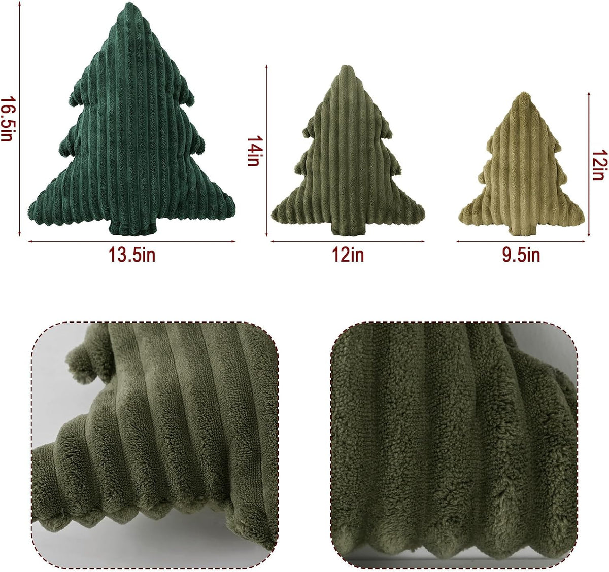 Christmas Decorations Plush Throw Pillows: Soft Green Velvet Christmas Tree Shaped Pillow, Cute Rustic Stuffed Cushion Xmas Decor Indoor for Kids Home Sofa Bed Couch Office Couch Living Room, Set of 3