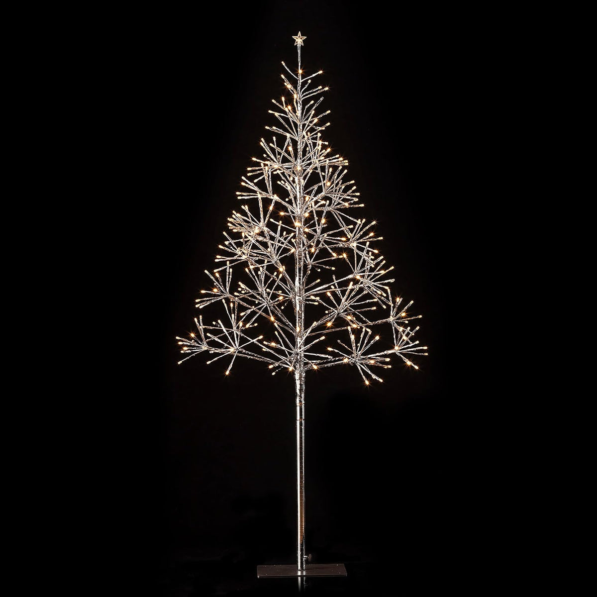 Alpine Corporation 53" Tall Artificial Christmas Tree with 380 Warm White LED Lights, Indoor/Outdoor Holiday Decoration with Flashing Lights for Porch or Lawn, Silver