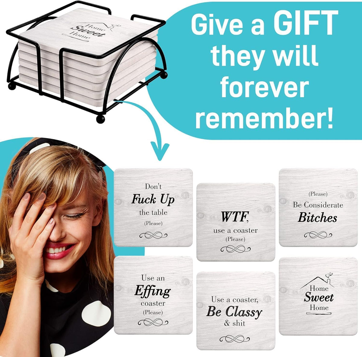 White Elephant Gifts for Adults, Secret Santa Funny Coasters with Holder Christmas Stocking Stuffers for Men Women, Gag Gifts Couples Birthday Housewarming Cool Friend Presents for Her Him