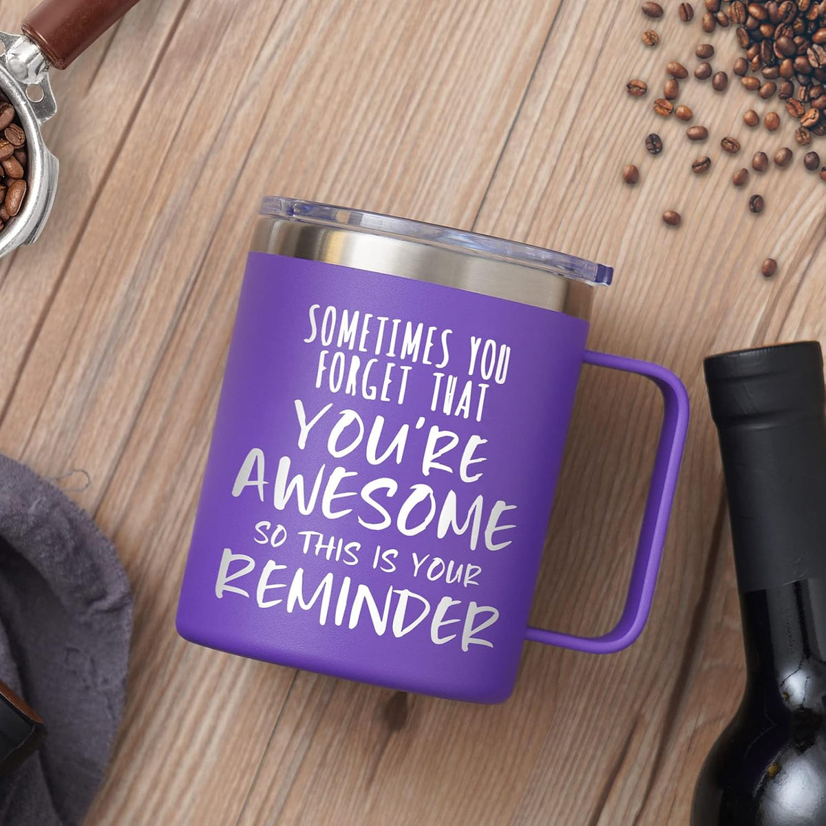 NOWWISH Inspirational 14oz Purple Mug with Handle, Sometimes You Forget You're Awesome Stocking Stuffer for Women, Unique Christmas Birthday Gifts for Her, Mom, Daughter, Wifeâ€‹