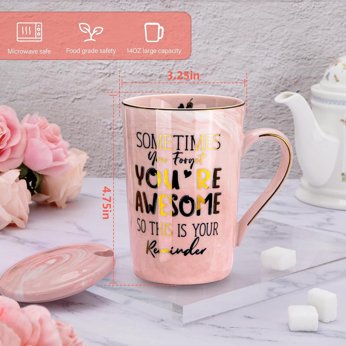 Birthday Thank You Gifts for Women, Pink Marble Gold Print Mug Gift for Her