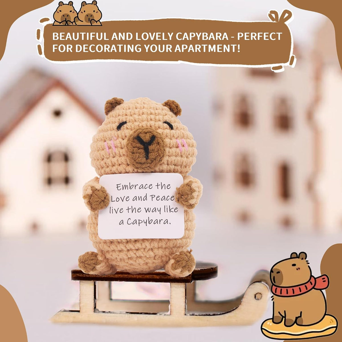 Capybara Gifts, Positive Crochet Animals Capybara, Knitted Wool Capybara Toy with Positive Card, Cheer Up for Friends, Women, Girls and Boys as Birthday Christmas