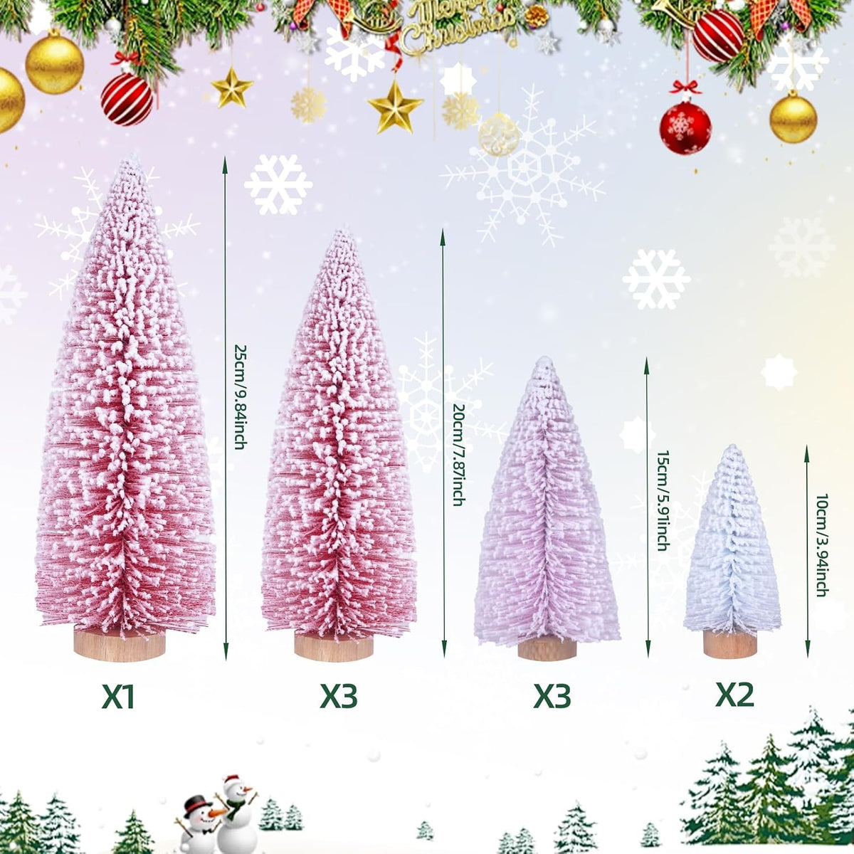 9 Pcs Pink Bottle Brush Trees for Christmas Room Decorations, Table DÃ©cor, Creating Pink Wonderland Christmas DÃ©cor (4 to 10 Inch)
