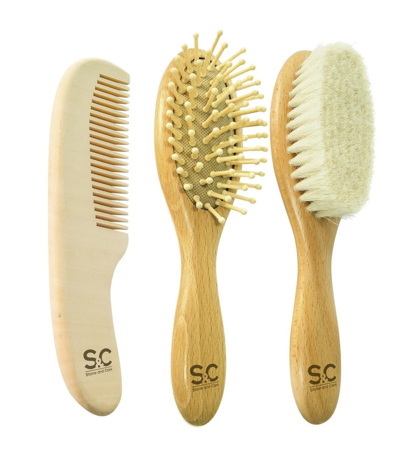 Baby Hair Brush and Comb Set Wooden Soft Bristle Brush for Newborn and Toddler