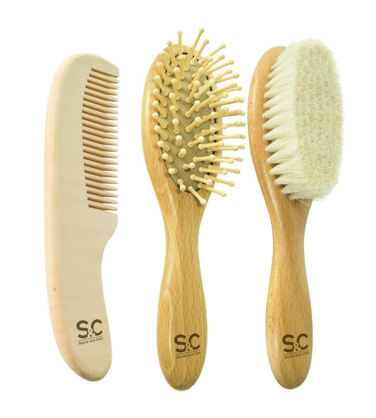 Baby Hair Brush and Comb Set Wooden Soft Bristle Brush for Newborn and Toddler