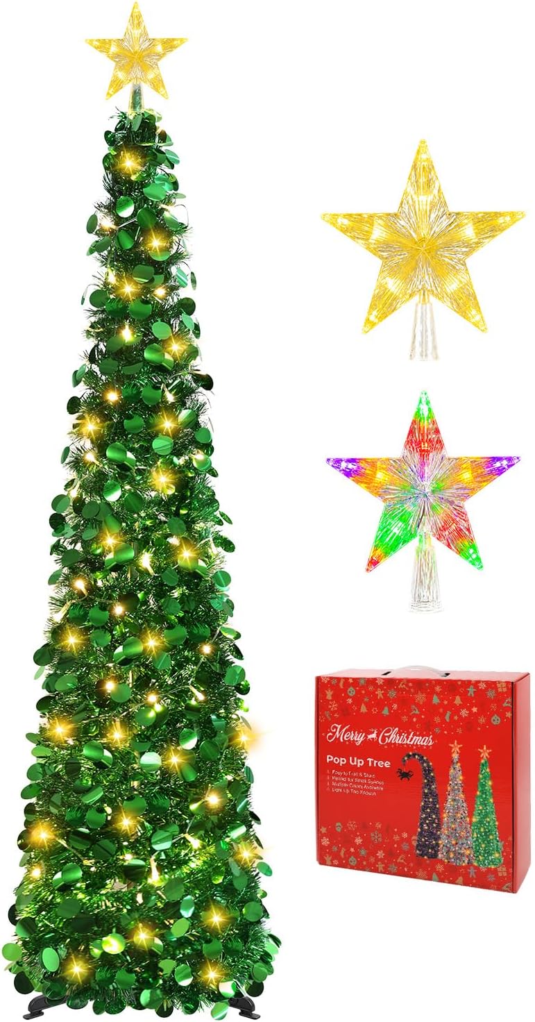 5FT Pop Up Christmas Tree with Lighted Top Star for Christmas Decorations