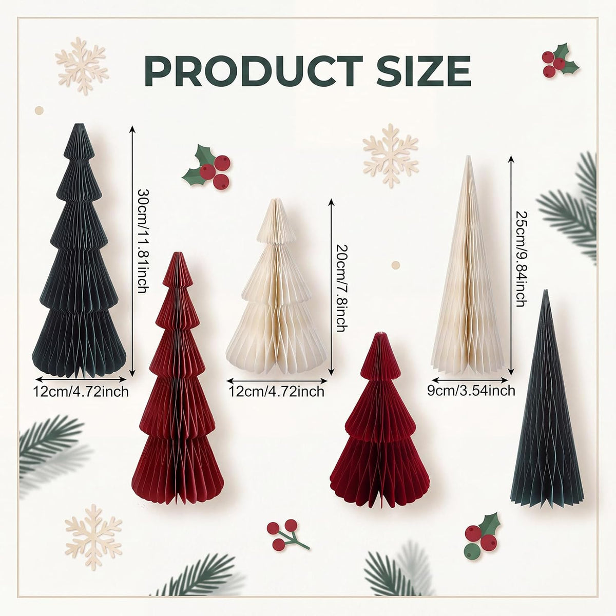 Watersay 6 Pcs Red Green White Honeycomb Paper Christmas Trees Centerpiece