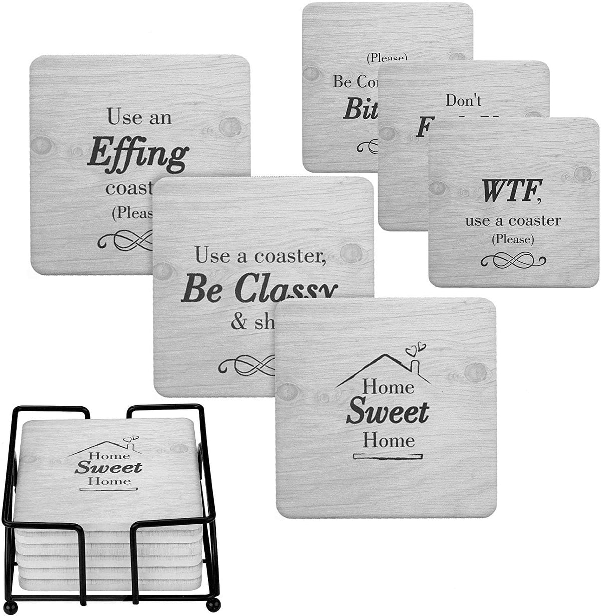 White Elephant Gifts for Adults, Secret Santa Funny Coasters with Holder Christmas Stocking Stuffers for Men Women, Gag Gifts Couples Birthday Housewarming Cool Friend Presents for Her Him