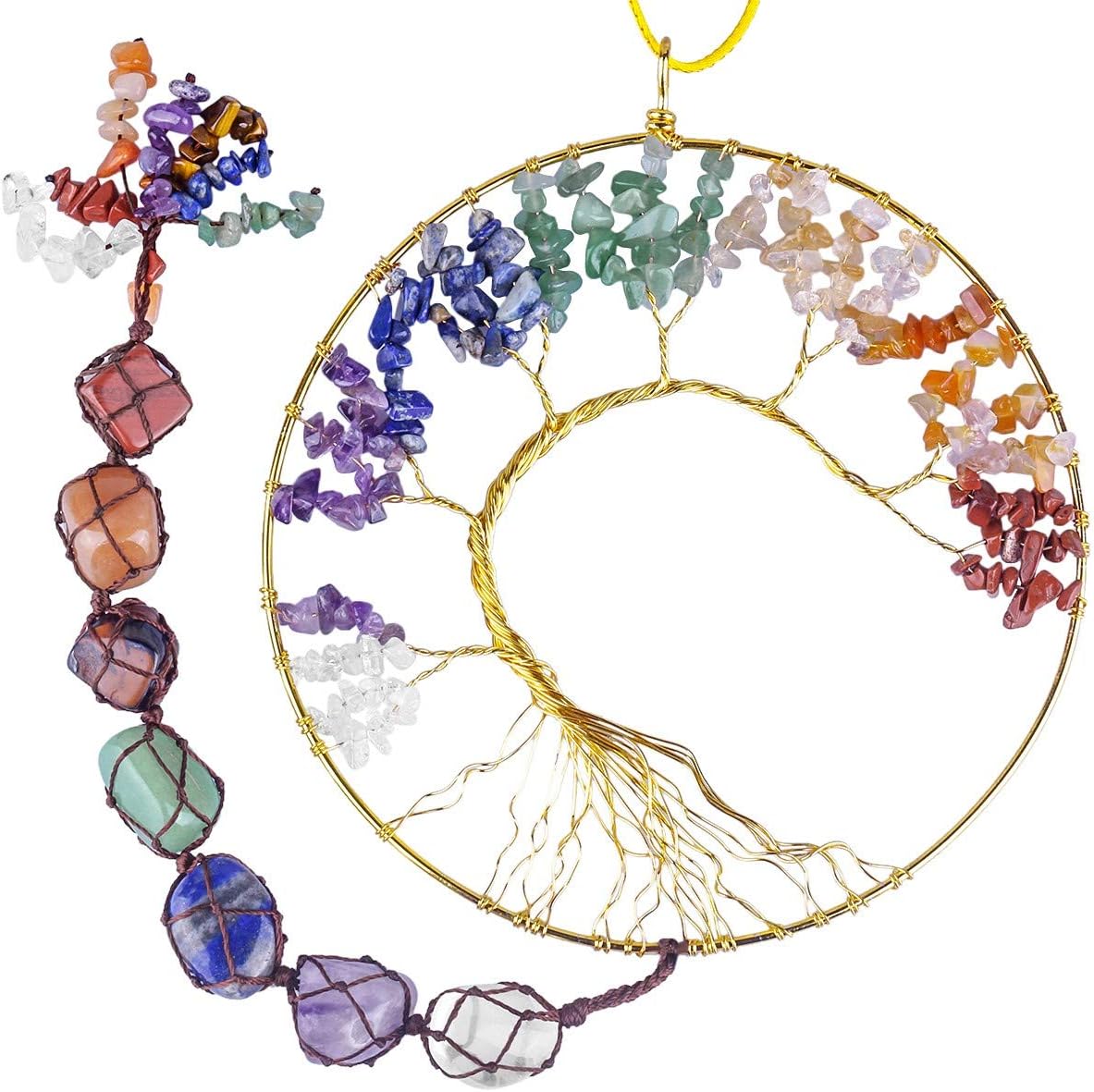 rockcloud 7 Chakra Stones Wire Wrapped Life Tree Crystal Hanging Ornament