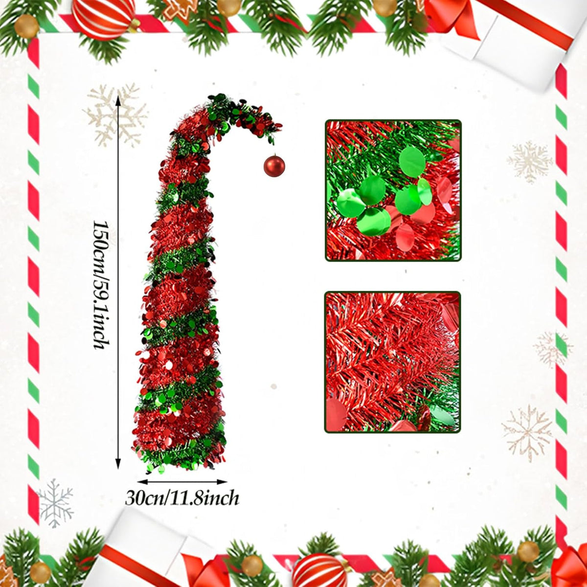 5ft Pop Up Artificial Christmas Tree with 50 LED Lights for Christmas Decor