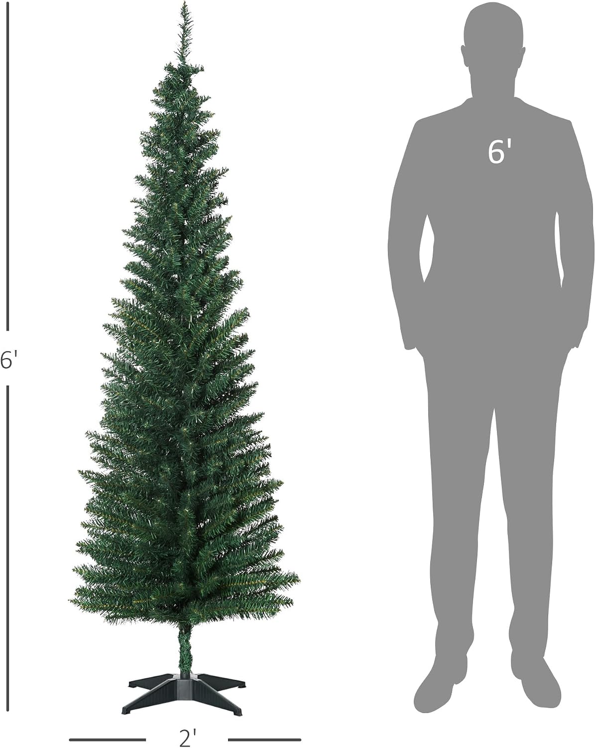 HOMCOM 6' Artificial Pencil Christmas Tree 390 Realistic Branch Tips Green
