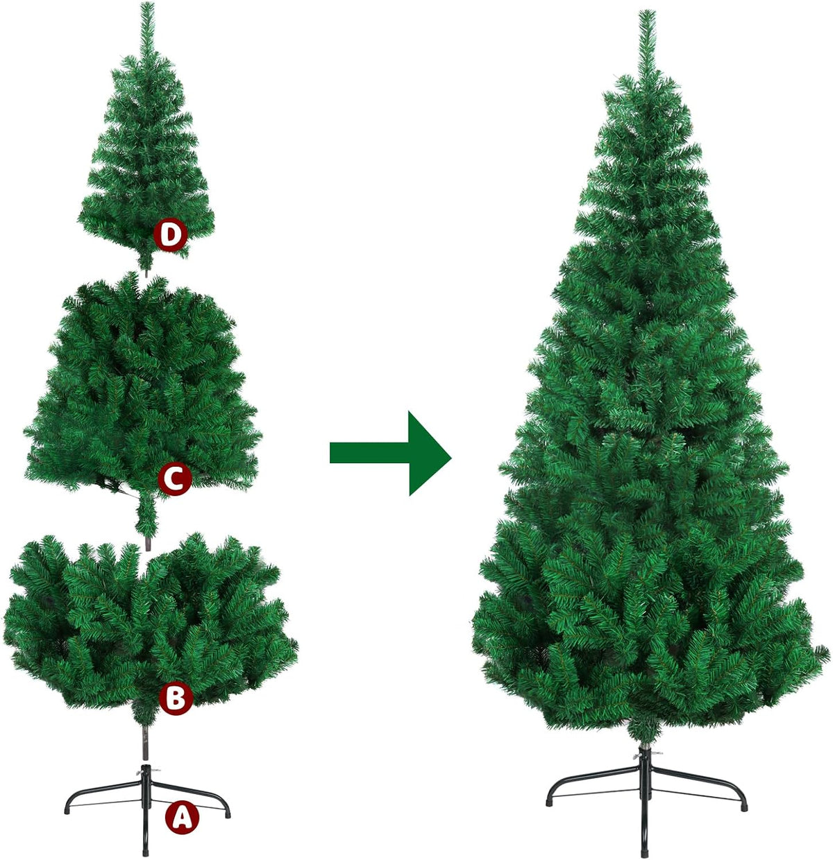 CCINEE 6ft Pine Artificial Christmas Green Half Tree Easy-Assembly with Solid Metal Stand for Wall Xmas Themed Party Decoration Indoor Outdoor Living Room Decor