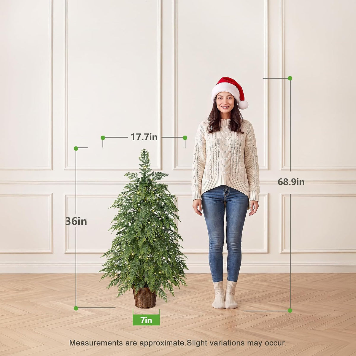 3ft Small Prelit Christmas Tree, 70 Warm White LEDs, Potted PE Cypress