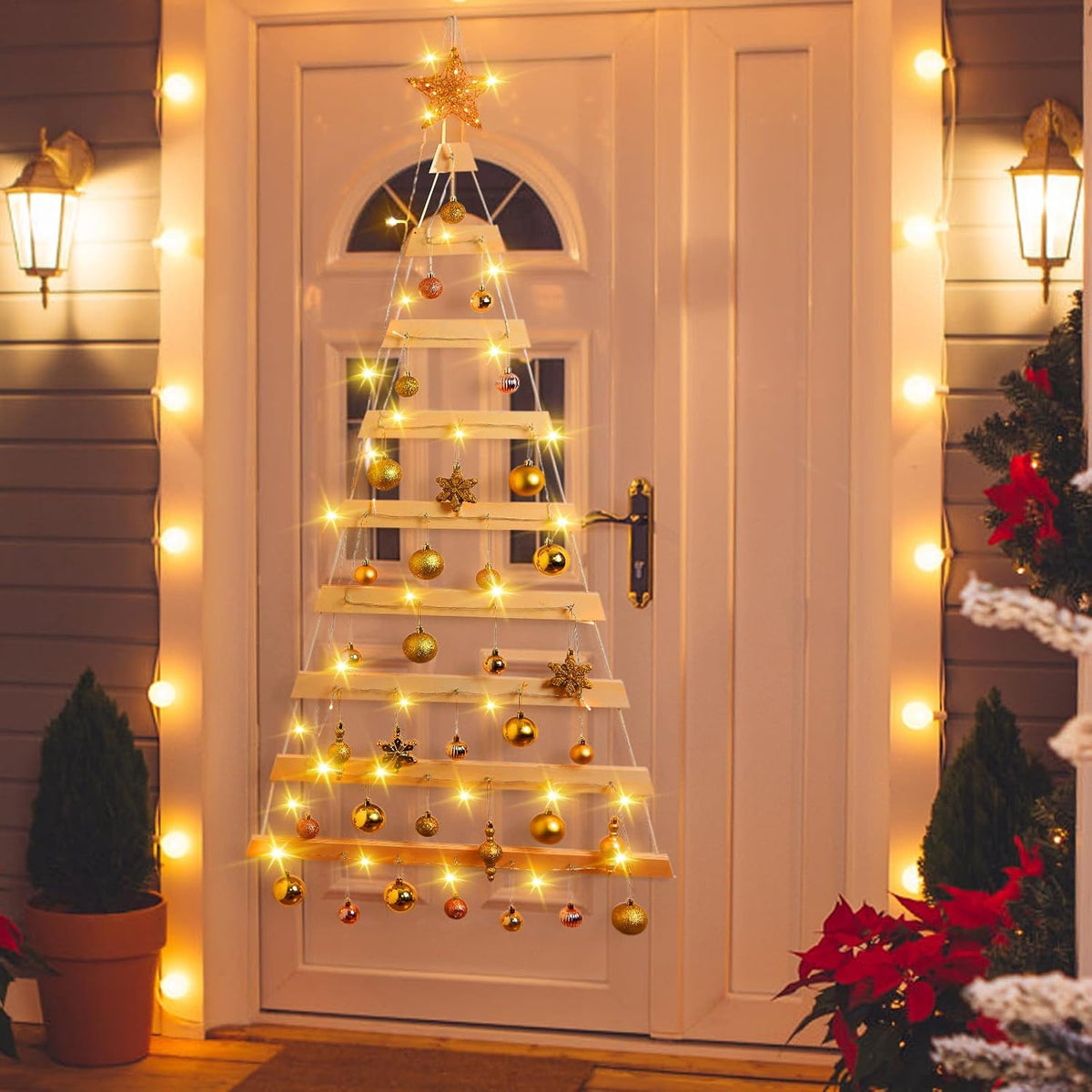 VAIPI 60 in Wall Hanging Christmas Tree with Lighted Christmas Wall Decor Wooden Flat Hanging Xmas Tree for Holiday 60'' x 30''