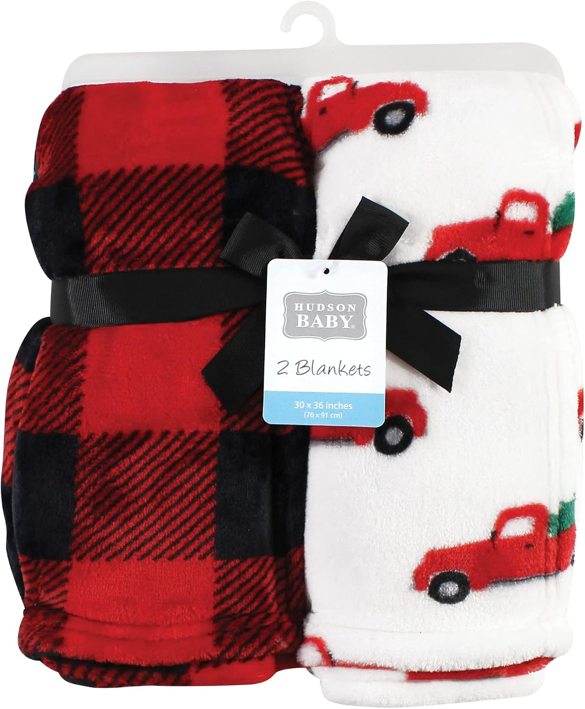Hudson Baby Unisex Baby Silky Plush and Coral Fleece Blanket, Christmas Tree Truck, 30x36 inches