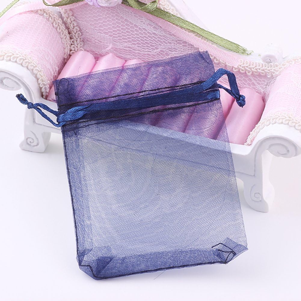Wudygirl 100 PCS Organza Bags 4"x6" Gift Bags with Drawstring Navy Blue