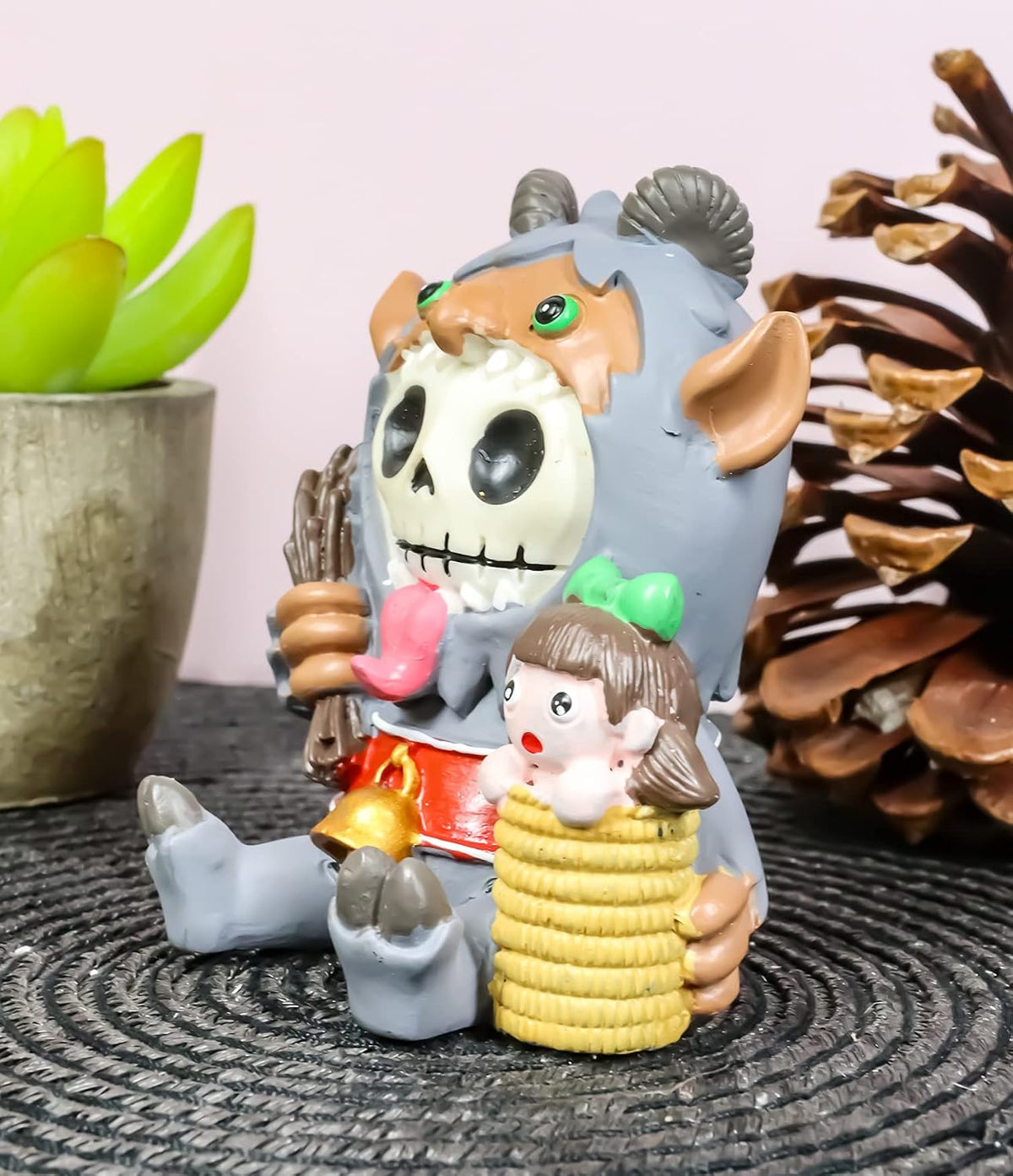 Ebros Gift Furrybones Christmas Terror Hunchback Krampus Skeleton with Naughty Child Figurine Furry Bones Skulls Skeletons Halloween Sculpture