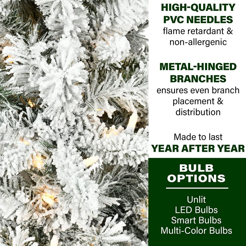 Fraser Hill Farm 7.5-Ft Slim Mountain Pine Snow Flocked Christmas Tree