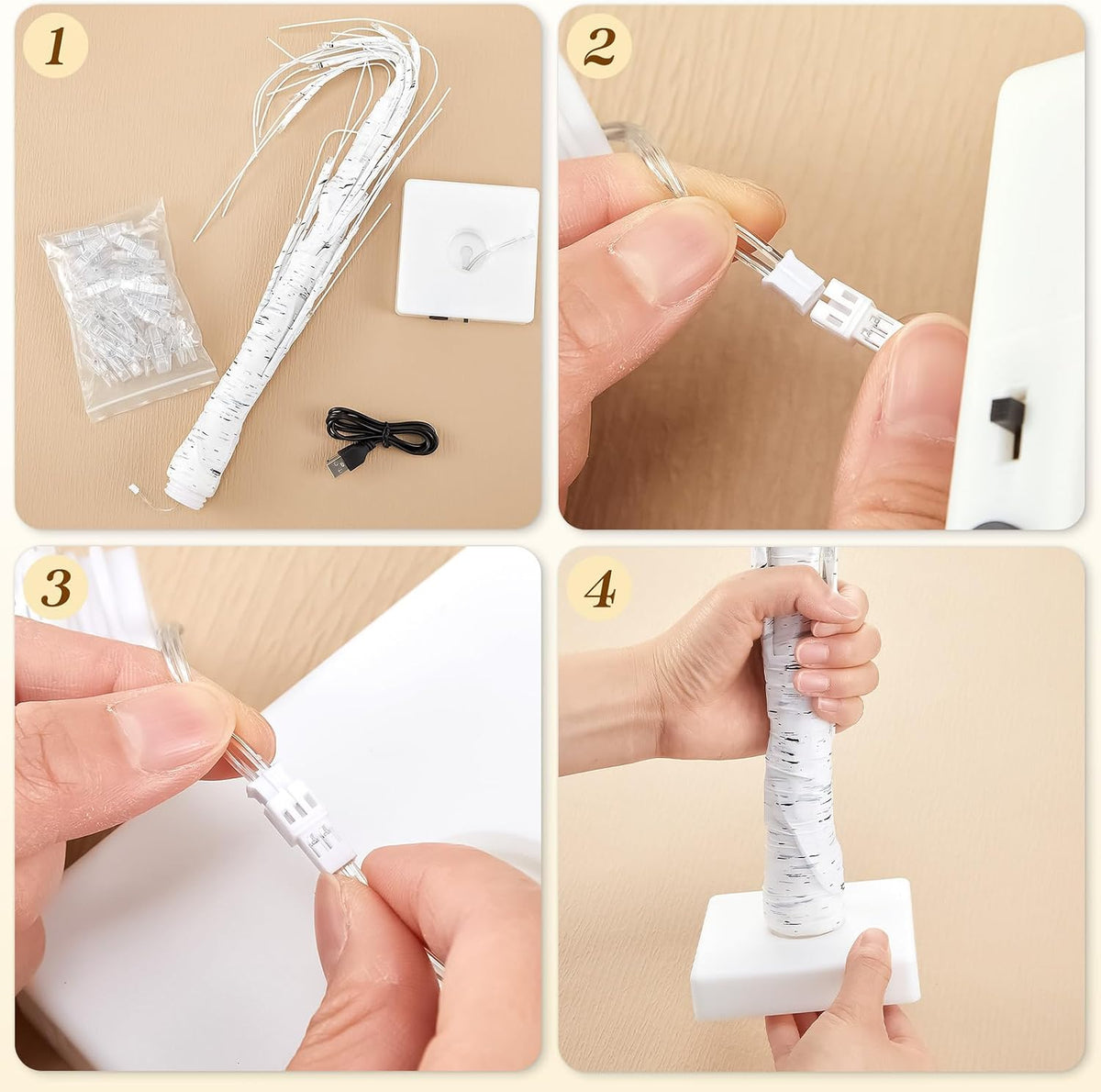 Retisee 4 Pieces Money Tree Gift Card Holder with 12 Clips & 24 LED Lighted Tips 2 FT White Birch Money Tree for Cash Memo Photo Picture Tabletop Display Christmas Birthday Party Wedding Gifts